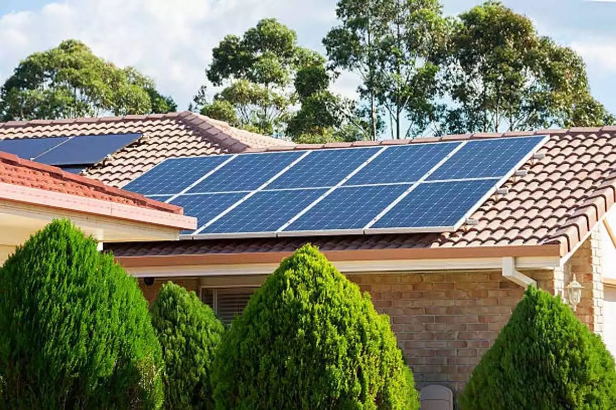 Modern home with rooftop solar panels