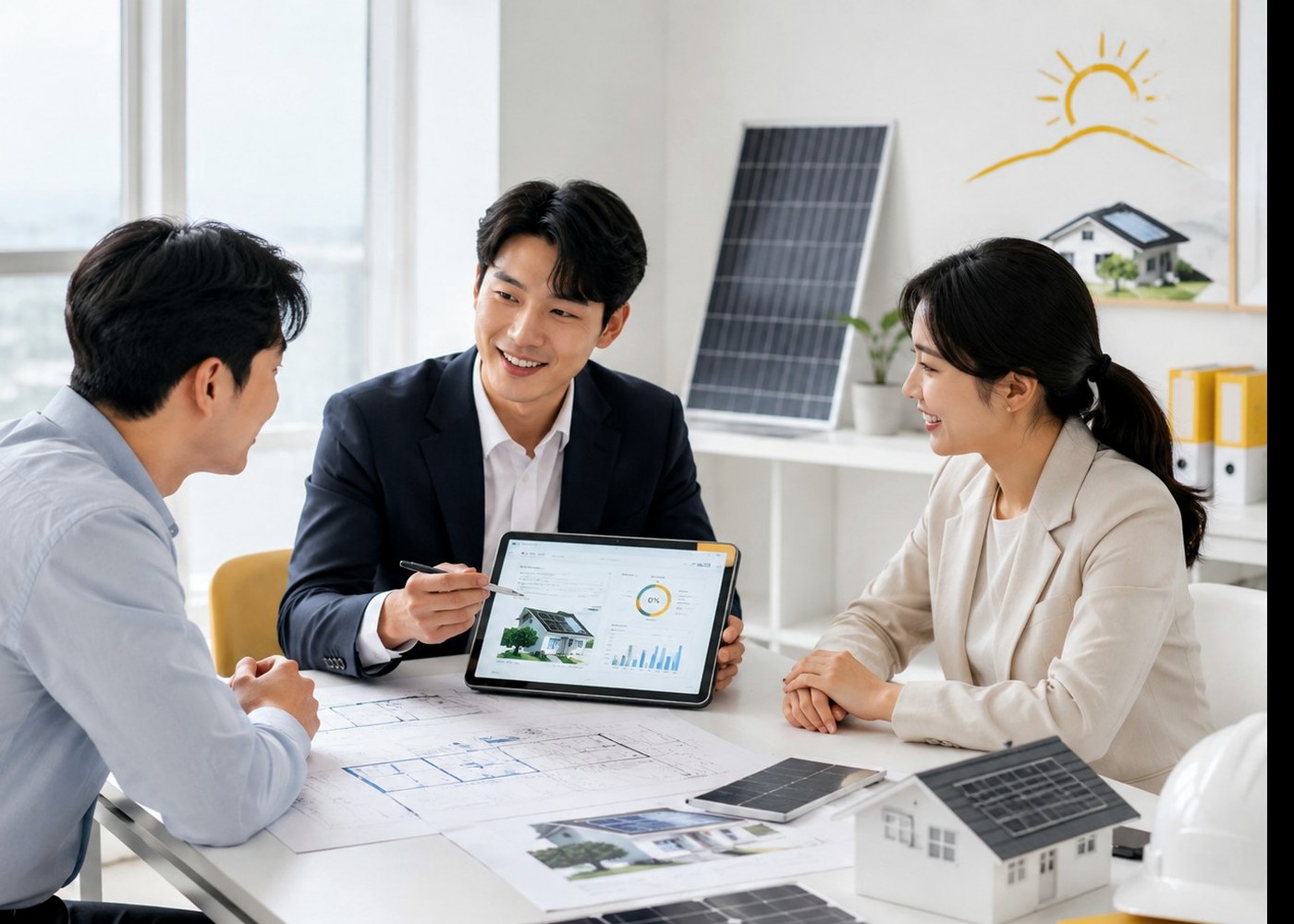 Team discussing solar property details